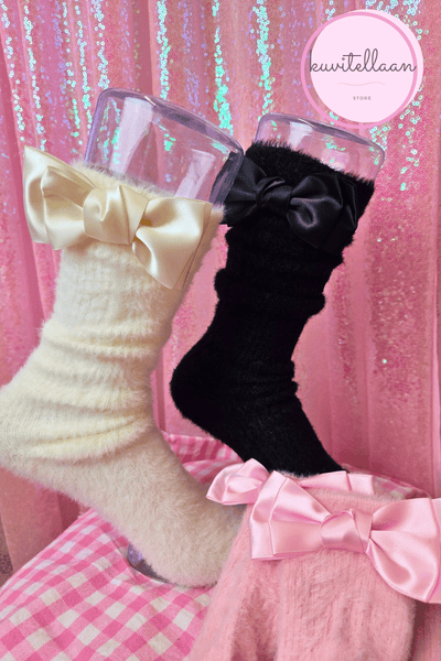 Fluffy socks with bows~ three colours!