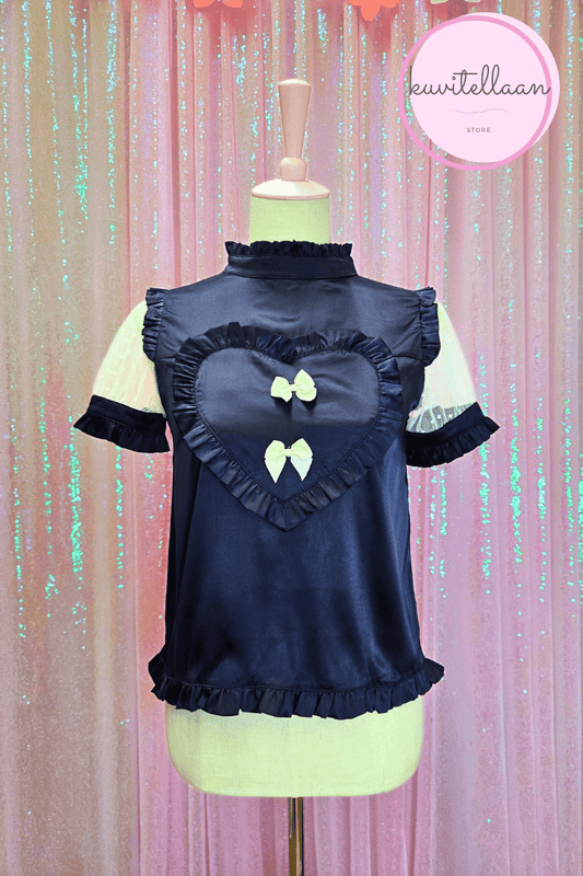 Ank Rouge dark blue short sleeved blouse with heart and bows